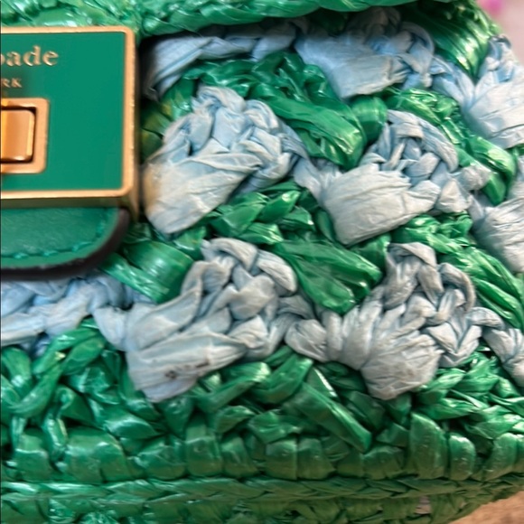 Kate Spade Green and Blue Mini straw Bag with Chevron Pattern - Picture 3 of 13